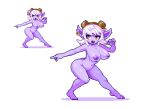 big_breasts breasts digital_media_(artwork) female hair league_of_legends noscium pixel_(artwork) purple_body purple_skin riot_games short_stack solo thick_thighs tristana_(lol) video_games white_hair yellow_eyes yordle 