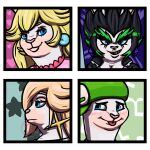 &lt;3 2022 absurd_res anthro artist_logo bangs black_clothing black_hair black_jacket black_topwear blonde_hair blue_eyes blush border breasts cleavage clothed clothing crossover digital_drawing_(artwork) digital_media_(artwork) ear_piercing edge_(mario_plus_rabbids) eyebrows eyelashes fangs female fur green_clothing green_eyebrows green_hair green_hat green_headwear group hair hair_over_eye half-closed_eyes hat headgear headwear hi_res indifferent jacket lagomorph lips logo long_hair looking_at_viewer male mammal mario_bros mario_plus_rabbids_kingdom_battle mario_plus_rabbids_sparks_of_hope melee_weapon multicolored_body multicolored_hair narrowed_eyes nintendo one_eye_obstructed piercing pink_clothing pink_nose pink_shirt pink_topwear rabbid rabbid_luigi rabbid_peach rabbid_rosalina raving_rabbids rayman_(series) red_tongue shirt simple_background skywater smile smiling_at_viewer smirk smirking_at_viewer smug star sword tan_body tan_skin teeth thick_bottom_lip thick_eyebrows tongue tongue_out topwear ubisoft weapon white_body white_fur zipper