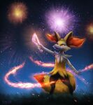  2021 absurd_res ambiguous_gender anthro braixen digital_drawing_(artwork) digital_media_(artwork) elemental_manipulation fire fire_manipulation fireworks fur hi_res holidays inner_ear_fluff magic new_year_2021 new_years_eve night nintendo outside pok&eacute;mon pok&eacute;mon_(species) shaded signature solo speedpaint tuft video_games vm94 yellow_body 