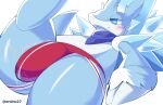 2023 alolan_form alolan_sandslash anthro artist_name blue_body blue_eyes blue_kerchief blue_neckerchief blush bodily_fluids bottomwear bulge butt clothed clothing dripping eroinu27 generation_1_pokemon genital_fluids genitals hi_res jockstrap jockstrap_only kaleido_(revrevvin) kerchief leaking_precum lying male multicolored_body neckerchief nintendo nude on_back penis pokemon pokemon_(species) precum precum_drip precum_string precum_through_clothing precum_through_underwear raised_leg red_clothing red_jockstrap red_underwear regional_form_(pokemon) sandslash simple_background solo throbbing_penis topless topless_anthro topless_male two_tone_body underwear underwear_only wet wet_clothing white_background white_body white_clothing white_jockstrap white_underwear