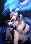  1girl absurdres ankkoyom blue_eyes breasts china_dress chinese_clothes cleavage dress eversoul grin highres honglan_(eversoul) large_breasts long_hair looking_at_viewer no_bra revealing_clothes smile solo very_long_hair white_hair 