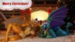 16:9 3d_(artwork) 4k absurd_res alternate_form anthro areola big_breasts blue_body blue_eyes blue_scales breasts christmas christmas_clothing christmas_headwear clothing curled_hair curved_horn digital_media_(artwork) dragon english_text female fireplace friendship_is_magic genitals hair hasbro hat headgear headwear hi_res holiday_message holidays horn lying membrane_(anatomy) membranous_wings my_little_pony nipples non-mammal_breasts non-mammal_nipples orange_body orange_scales pose princess_ember_(mlp) pussy red_eyes santa_hat scales smolder_(mlp) solo text vladichslg widescreen wings