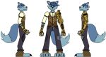  anthro artist_stephenson&#039;s_wolf blue_body blue_fur brown_clothing brown_topwear brown_vest canid canine canis clothing dark_blue_pants fur male mammal reference_image shirt solo steampunk topwear white_clothing white_shirt white_topwear wolf 