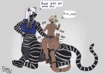 big_breasts breasts cougar duo felid feline female female/female gamal hi_res keemir_(gamal) mammal pantherine paws petting speech_bubble taur thi&#039;har tiger