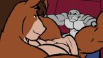 abs anthro biceps deltoids equid equine fur genitals grey_body hair hi_res horse humanoid_genitalia humanoid_hands male male/male mammal manly marine muscular muscular_anthro muscular_male nude pecs penis pinniped seal simple_background snomflakes solo