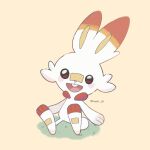 animal_focus artist_name black_eyes commentary_request highres iwasi_29 no_humans on_grass open_mouth pawpads pokemon pokemon_(creature) rabbit scorbunny simple_background sitting smile teeth twitter_username upper_teeth_only white_background 