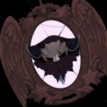  1boy 93mai armor bat_wings black_background dark_meta_knight dimension_mirror highres kirby_(series) kirby_and_the_amazing_mirror male_focus mask mirror no_humans pauldrons scar shoulder_armor solo star_(symbol) torn_wings wings 