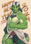 2024 abs anthro chinese_zodiac countershade_torso countershading dragon english_text eyebrows green_body green_scales hair horn male mumu202 muscular muscular_anthro muscular_male pecs scales scalie solo text year_of_the_dragon