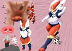 absurd_res anthro attack ballbusting bodily_fluids cinderace cock_and_ball_torture crotch_attack crotch_kick cum diagram female from_back from_the_back generation_8_pokemon genital_fluids genital_torture group hauberk888 hi_res human japanese_text kick lying male male/female mammal multiple_images multiple_perspectives nintendo nude on_side pokeball pokemon pokemon_(species) raboot running scorbunny shaking text