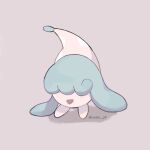  animal_focus artist_name colored_skin commentary_request grey_background hatenna highres iwasi_29 no_humans open_mouth pink_skin pokemon pokemon_(creature) shadow simple_background smile twitter_username 