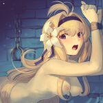  1girl absurdres bangs blonde_hair blue_eyes blush breasts flower granblue_fantasy hair_flower hair_intakes hair_ornament hairband highres jeanne_d&#039;arc_(granblue_fantasy) kaddo large_breasts lily_(flower) long_hair looking_at_viewer nipples nude restrained solo 