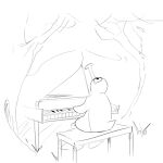2024 ambiguous_gender avian bird humor keyboard_instrument looking_up musical_instrument outside penguin piano piano_bench pingu pingu_(series) plant playing playing_music playing_piano semi-anthro simple_background singing sitting sketch solo tree trinket_(artist) what white_background wide_eyed