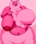 alpaca areola big_breasts black_eyes blep breasts camelid centaurworld denizen1414 english_text exclamation_point female fur hi_res holding_breast huge_breasts mammal navel netflix nipples one_breast_out one_eye_closed onomatopoeia pink_areola pink_body pink_fur pink_nipples pink_wool solo sound_effects taur text tongue tongue_out wammawink wink wool_(fur)