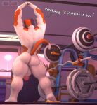3d_(artwork) absurd_res anthro anxiboi arms_above_head back_muscles balls barbell big_balls big_muscles big_penis bodily_fluids butt calico_cat claws dialogue digital_media_(artwork) domestic_cat epic_games erection exercise felid feline felis foreskin fortnite genitals gym hi_res humanoid_genitalia humanoid_penis inside kneeling male mammal meowscles muscular muscular_anthro muscular_male one_eye_closed penis rear_view solo standing stretching sweat thick_penis thick_thighs toe_claws weightlifting weights workout