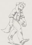 barefoot bottomwear clothed clothing denim denim_bottomwear denim_clothing diagamon feet fit_clothing generation_4_pokemon jacket jeans looking_at_viewer male muscular nintendo pants pokemon pokemon_(species) riolu rolled_up_sleeves solo topwear walking