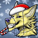 animated anthro canid canine canis christmas domestic_dog fox holidays icon male mammal newyear portrait purple solo wolf yellow zhekathewolf ztw2023 ztw2024