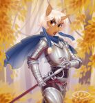  2021 anthro armor autumn blonde_hair braided_hair cape clothing equid equine fan_character fantasy female hair hasbro hi_res horn horse knight ladychimaera mammal medieval melee_weapon my_little_pony pony sword unicorn warrior weapon 