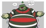 absurd_res amphibian anthro beckoning belly big_belly blush chubby_anthro chubby_male clothing frog gesture hi_res holidays korro_(character) male mistletoe moobs nipple_outline overweight overweight_anthro overweight_male plant solo solokorro sweater toad_(frog) topwear