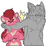 canid canine duo eyes_closed felid feline mammal mane pink_body symrea telegram_sticker