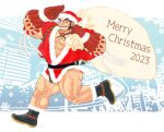  1boy 2023 abs alternate_costume ass bara bulge_peek christmas from_side full_body fur-trimmed_headwear fur_trim glasses hachimaki hairy hat headband large_hands large_pectorals looking_at_viewer male_focus mature_male merry_christmas muscular muscular_male nejiri_hachimaki no_pants pectoral_cleavage pectorals sack salute santa_costume santa_hat short_hair solo sparse_chest_hair tajikarao_(housamo) teriyaki_(gqtne7ymkx71079) thick_eyebrows thick_leg_hair thick_thighs thighs tokyo_afterschool_summoners tusks 