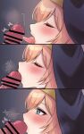  1boy 1girl bar_censor blue_archive blue_eyes blush censored closed_eyes commentary_request fellatio hetero highres licking licking_penis mari_(blue_archive) miyai_(myai04) nun oral orange_hair penis sweat tongue tongue_out 