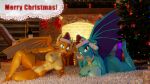16:9 3d_(artwork) 4k absurd_res anthro areola big_breasts blue_body blue_eyes blue_scales breasts christmas christmas_clothing christmas_headwear clothing curled_hair curved_horn digital_media_(artwork) dragon english_text female fireplace friendship_is_magic genitals hair hasbro hat headgear headwear hi_res holiday_message holidays horn lying membrane_(anatomy) membranous_wings my_little_pony nipples non-mammal_breasts non-mammal_nipples orange_body orange_scales pose princess_ember_(mlp) pussy red_eyes santa_hat scales smolder_(mlp) solo text vladichslg widescreen wings