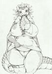 &lt;3 anthro argonian bethesda_softworks biped bodily_fluids breasts camel_toe clothed clothing clothing_lift dress dress_lift drooling female genital_fluids hi_res longinius monochrome open_mouth panties pupils pussy_juice saliva scalie the_elder_scrolls thick_thighs tongue tongue_out underwear