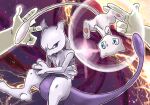  animal_ears blue_eyes cat_ears cat_tail crazy_hand furry highres kicdon looking_at_another master_hand mew_(pokemon) mewtwo pokemon pokemon_(creature) purple_eyes super_smash_bros. tail 