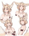 animal_humanoid big_ears blonde_hair bodily_fluids bust_portrait canid canid_humanoid canine canine_humanoid crying dipstick_tail expression_sheet female fennec_humanoid flat_chested fluffy fluffy_tail fox_humanoid hair hi_res humanoid inner_ear_fluff jewelry khiara_(personalami) mammal mammal_humanoid markings multiple_expressions necklace nipples nude personalami portrait smile solo tail tail_markings tears tuft