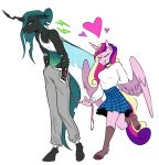  &lt;3 anthro anthrofied arthropod bottomwear changeling clothing collar equid equine female footwear friendship_is_magic hasbro hi_res horn insect_wings leash mammal my_little_pony navel princess_cadance_(mlp) queen_chrysalis_(mlp) redxbacon simple_background skirt socks white_background winged_unicorn wings 
