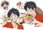  1boy black_hair chinese_zodiac dragon eastern_dragon eating food hat holding holding_food male_focus monkey_d._luffy one_piece open_mouth qin_(7833198) scar scar_on_cheek scar_on_face short_hair straw_hat teeth year_of_the_dragon 