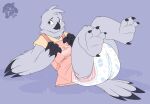  ambiguous_gender anthro avian bird butt clothing cuddlehooves diaper dress overalls owl padded padding soarinskies_abdl_(bird) solo 