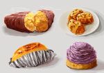  food food_focus grey_background highres kaneko_ryou mont_blanc_(food) no_humans original plate roasted_sweet_potato simple_background still_life sweet_potato 