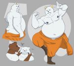 2024 anthro bear belly bepo_(one_piece) big_belly black_eyes black_nose brown_body butt dot_eyes duo hi_res humanoid_hands male mammal minkmen_(one_piece) moobs musclegut musicsliders nipples one_piece overweight overweight_male polar_bear simple_background solo ursine white_body