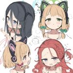  1boy 4girls animal_ear_headphones animal_ears aris_(blue_archive) black_hair blonde_hair blue_archive blue_eyes blue_halo blush bow braid cat_ear_headphones closed_mouth doodle_sensei_(blue_archive) fake_animal_ears game_development_department_(blue_archive) gamuo green_bow green_eyes green_halo hair_between_eyes hair_bow halo headphones midori_(blue_archive) momoi_(blue_archive) multiple_girls red_bow red_eyes red_hair red_halo sensei_(blue_archive) short_hair simple_background sketch smile upper_body white_background yuzu_(blue_archive) 