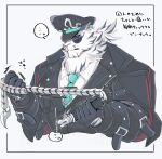  ... 1boy absurdres animal_ears bara black_coat black_gloves black_headwear black_jacket coat commentary_request dislyte ear_piercing furry furry_male gloves green_necktie highres holding holding_weapon holding_whip izm_(izm_rm7) jacket jin_qiu_(ru_shou)_(dislyte) looking_at_object male_focus necktie piercing ponytail scar scar_across_eye shirt speech_bubble spoken_ellipsis sunglasses tiger_boy tiger_ears tiger_stripes translation_request upper_body weapon white_background white_shirt yellow_eyes 