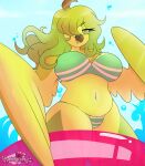 absurd_res anthro beach big_breasts big_butt bikini breasts butt clothing female flowing_hair hair hi_res light looking_at_viewer looking_down low-angle_view mature_female outside pool pool_toy poolside rabidplushy seaside smile solo splash sunlight swimming swimwear thick_thighs water wide_hips