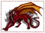 ambiguous_gender black_body black_claws black_horn black_scales border claws dragon feral grey_membrane horn membrane_(anatomy) red_body red_border red_scales scales selianth simple_background solo thalathis white_background yellow_eyes yellow_membrane