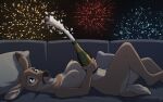  2021 alcohol anthro beverage breasts brown_body brown_fur cervid champagne champagne_bottle female fireworks fur holidays jishinu lying mammal multicolored_body multicolored_fur new_year nipples nude on_back open_mouth solo tan_body tan_fur teeth tongue yellow_eyes 