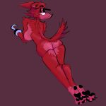 animatronic anthro black_claws black_nose canid canine claws crossgender ears_down eye_patch eyebrows eyelashes eyewear female five_nights_at_freddy&#039;s fox foxy_(fnaf) fur hair hi_res hook kanyewestbearrealye lying machine mammal pawpads paws pivoted_ears red_body red_fur red_hair red_tail robot scottgames smug smug_face smug_grin solo tail thick_eyebrows