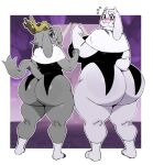 absurd_res anthro big_butt biped blush boss_monster bovid breasts butt caprine clothed clothing duo female fur grey_body grey_fur hi_res huge_butt looking_at_viewer looking_back mammal pseudoregalia pupils sssonic2 sybil_(pseudoregalia) thick_thighs toriel undertale undertale_(series)