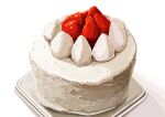  cake food food_focus fruit highres icing kaneko_ryou no_humans original simple_background still_life strawberry white_background 