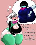 &lt;3 &lt;3_eyes animal_humanoid anthro big_breasts blush bovid breasts butt caprine clothed clothing colored crossgender deltarune digital_media_(artwork) duo english_text eyewear female female/female fur glasses goat hair hi_res human humanoid kris_(deltarune) legwear mammal mammal_humanoid open_mouth ralsei simple_background skiddioop text thick_thighs thigh_highs undertale_(series) wide_hips