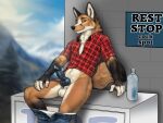 balls bottomless canid canine clothed clothing erection fox genitals knot mammal nature penis rest_area rest_stop