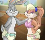  anthro bra buckteeth bugs_bunny clothing cotton_tail diaper duo female fur lagomorph leporid lola_bunny long_ears looney_tunes male male/female mammal merrie_melodies multicolored_body multicolored_fur padfoot_squarepants rabbit teeth two_tone_body two_tone_fur underwear warner_brothers 