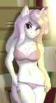 absurd_res anthro bra breasts camel_toe clothed clothing cutie_mark digiqrow equid equine female fleur_de_lis_(mlp) friendship_is_magic hasbro hi_res horn looking_aside mammal my_little_pony panties partially_clothed solo underwear underwear_down unicorn