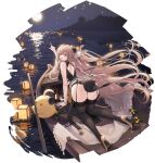  1girl ahoge all_fours anchorage_(azur_lane) anchorage_(moonlit_boat_ride)_(azur_lane) animal arm_support azur_lane back_cutout bird black_dress blush boat bracelet braid breasts brown_eyes brown_hair bun_cover butt_crack china_dress chinese_clothes clothing_cutout dress flower from_behind full_moon garter_straps hair_ornament high_heels highres jewelry kneepits lal!role lamp lantern long_hair looking_at_viewer looking_back manjuu_(azur_lane) medium_breasts moon night night_sky ocean official_art open_mouth outdoors panties paper_lantern petals sky sleeveless star_(sky) starry_sky symbol-shaped_pupils thighhighs underwear water watercraft 