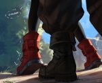  1boy 1girl absurdres black_footwear black_pants black_thighhighs boots cloud_strife feet final_fantasy final_fantasy_vii final_fantasy_vii_remake foot_focus highres implied_sex outdoors pants red_footwear safaiaart thighhighs tifa_lockhart tiptoes 