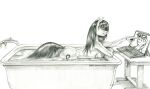 2024 anthro baron_engel bath bathing bathtub breasts butt computer earth_pony electronics equid equine female friendship_is_magic furniture graphite_(artwork) greyscale hair hasbro horse laptop long_hair mammal monochrome my_little_pony nude octavia_(mlp) pencil_(artwork) pony smile solo story story_in_description table traditional_media_(artwork) vinyl_scratch_(mlp) water wet