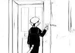 2024 anthro black_and_white comic domestic_cat door doorbell felid feline felis hi_res hladilnik male mammal monochrome rear_view ringing_doorbell sailor_uniform ship&#039;s_catboy_(hladilnik) solo